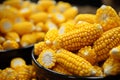 Fresh corn on the cob in a glass bowl. Close-up