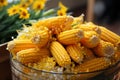 Fresh corn on the cob in a glass bowl. Close-up