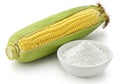 Fresh Corn on Cob with Starch in Bowl Isolated on White Royalty Free Stock Photo
