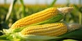 Fresh Corn Cobs in a Cornfield: Close-up Agriculture and Harvest Scene Royalty Free Stock Photo