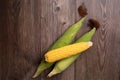 Fresh corn cobs on flat wooden background Royalty Free Stock Photo