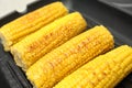 Fresh corn cobs on grill pan Royalty Free Stock Photo
