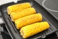 Fresh corn cobs on grill pan Royalty Free Stock Photo