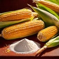 Fresh corn with corn meal and corn flour, processed cooking ingredients