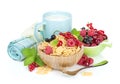 Fresh corn flakes with berries and milk Royalty Free Stock Photo