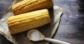 Fresh corn. Natural food from corn cob with salt. Rural Mexican Royalty Free Stock Photo