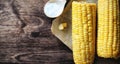 Fresh corn. Natural food from corn cob with salt. Rural Mexican Royalty Free Stock Photo