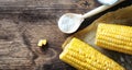 Fresh corn. Natural food from corn cob with salt. Rural Mexican Royalty Free Stock Photo