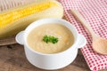 Fresh corn and parsley soup.