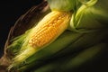 Fresh corn on rustic wooden table, closeup top view Royalty Free Stock Photo