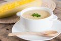 Fresh corn soup in white bowl. Royalty Free Stock Photo