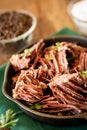 Fresh corned beef on green napkin Royalty Free Stock Photo