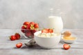 Fresh cottage cheese with fresh strawberries, healthy breakfast concept Royalty Free Stock Photo