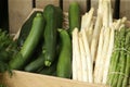 Fresh courgette, green and white asparagus