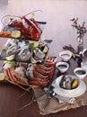 Fresh crab legs on ice and lemon Royalty Free Stock Photo