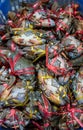 Fresh crabs in seafood market. arthropod phylum. armature and claw concept. Fresh sea crab that are bound and prepare to sell in f Royalty Free Stock Photo