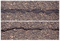 Repaired and fresh cracks in the asphalt. Collection. Royalty Free Stock Photo