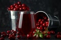 Fresh Cranberries juice in glass. Freshly made, organic, rustic style.