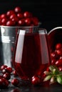 Fresh Cranberries juice in glass. Freshly made, organic, rustic style.