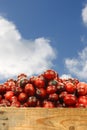 Fresh cranberries in a wooden crate