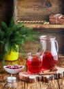 Fresh cranberry juice. The compote. Hot Christmas drink from the berries with cinnamon and star anise Royalty Free Stock Photo