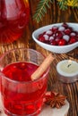 Fresh cranberry juice. The compote. Hot Christmas drink from the berries with cinnamon and star anise Royalty Free Stock Photo