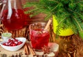 Fresh cranberry juice. The compote. Hot Christmas drink from the berries with cinnamon and star anise Royalty Free Stock Photo