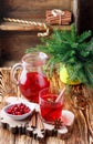 Fresh cranberry juice. The compote. Hot Christmas drink from the berries with cinnamon and star anise Royalty Free Stock Photo