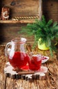 Fresh cranberry juice. The compote. Hot Christmas drink from the berries with cinnamon and star anise Royalty Free Stock Photo