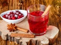 Fresh cranberry juice. The compote. Hot Christmas drink from the berries with cinnamon and star anise Royalty Free Stock Photo