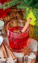 Fresh cranberry juice. The compote. Hot Christmas drink from the berries with cinnamon and star anise Royalty Free Stock Photo