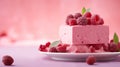 fresh and creamy marshmallow pink cake with berries