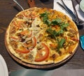 Fresh Crispy Baked Curry Chicken Pizza Truffle Cheese Pizza BBQ Meat Coriander Protein Food Lunch Dinner Fine Dining Restaurant