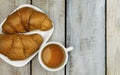 Fresh crispy croissants and a cup of fragrant tea. Breakfast. Morning. customs and culture. Start of the day