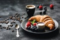 Fresh Croissant Berries and Coffee Cup Royalty Free Stock Photo
