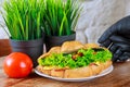 Fresh croissant with ham and salad leaf with sfresh salad Royalty Free Stock Photo