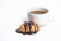 Fresh croissant with hot chocolate and coffee Royalty Free Stock Photo