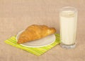 Fresh croissant on napkin and glass milk Royalty Free Stock Photo