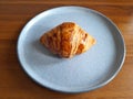 Fresh croissant on the plate with brown background