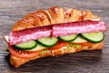 Fresh croissant with salami, chesse and vegetables Royalty Free Stock Photo