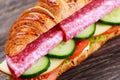 Fresh croissant with salami, chesse and vegetables Royalty Free Stock Photo