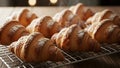 Fresh Croissants Cooling on Rack with Powdered Sugar Finish Royalty Free Stock Photo