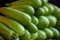 Fresh cropped green Zucchini. Offer in the vegetable market. summer squash. Close-up of a showcase of young zucchini in Royalty Free Stock Photo