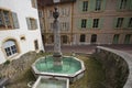 Fresh Crystal Clear drinking water in Fountain with water cascades, refreshment area in European town