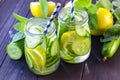 Fresh cucumber drink with lemon Royalty Free Stock Photo