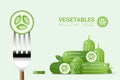 Fresh cucumber on fork with pile of cucumbers background , healthy food concept