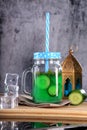 Fresh Cucumber Juice in a Mason Jar with ice cubes Royalty Free Stock Photo