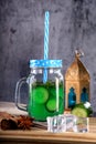 Fresh Cucumber Juice in a Mason Jar with star anise and cinnamon Royalty Free Stock Photo