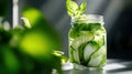 Fresh cucumber and mint detox water in sunlit mason jar Royalty Free Stock Photo