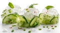 Fresh cucumber salad with icy dressing, mint leaves, and green peas, gourmet presentation Royalty Free Stock Photo